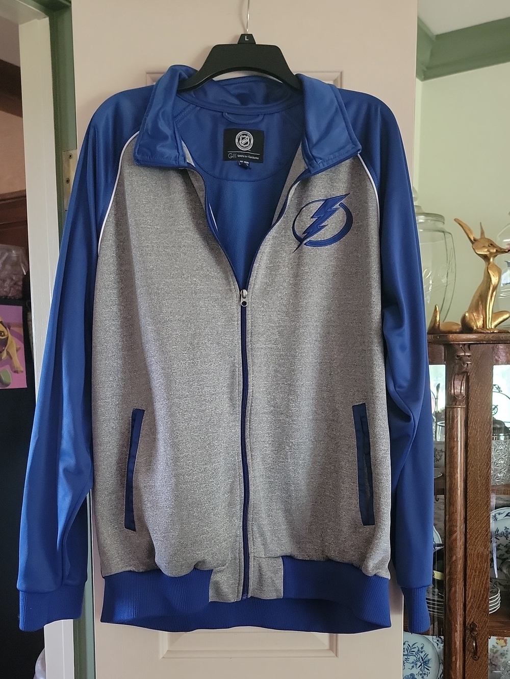Tampa Bay Lightning Men's Gray & Blue Track Jacket Official NHL